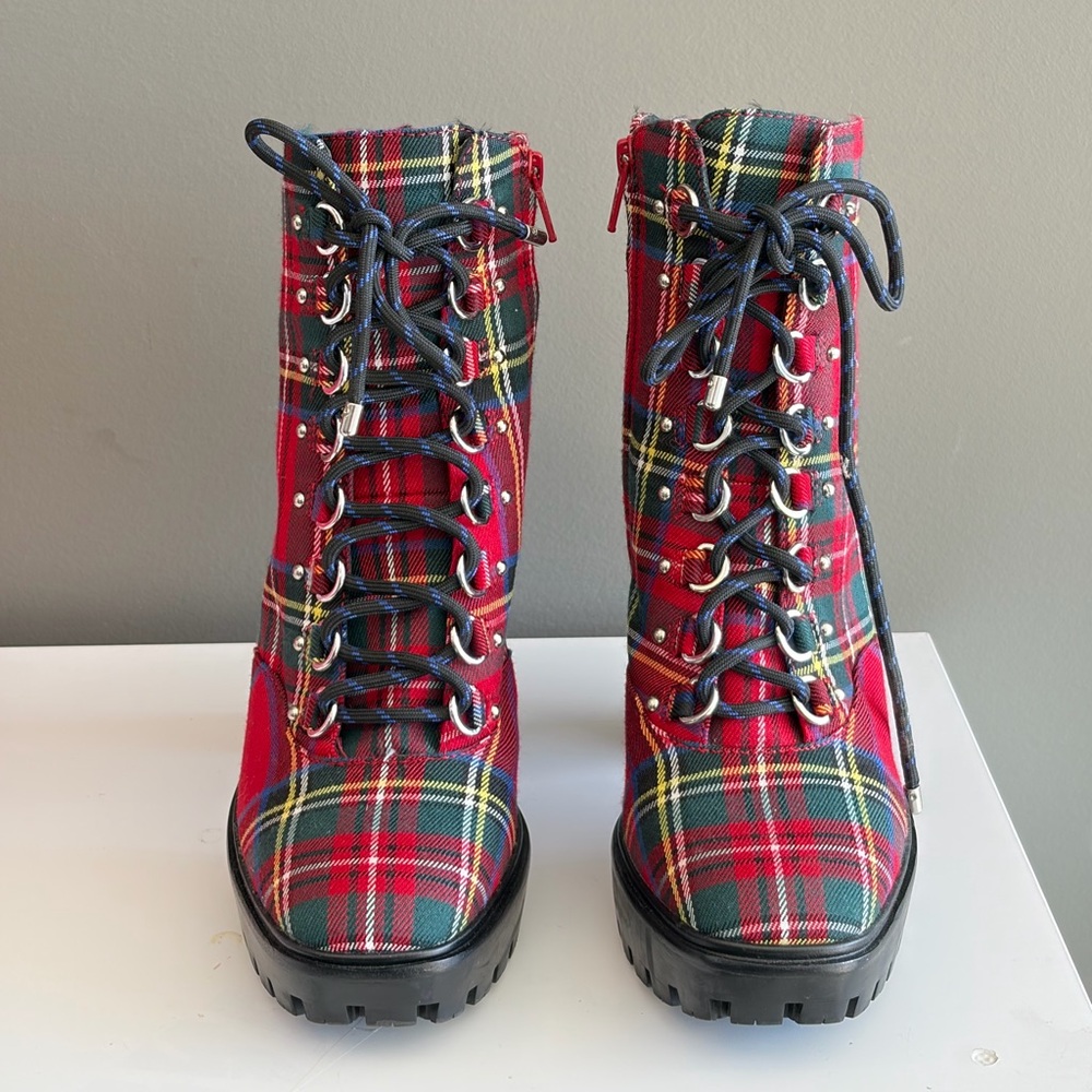 Plaid Platform Lace-Up Ankle Boots